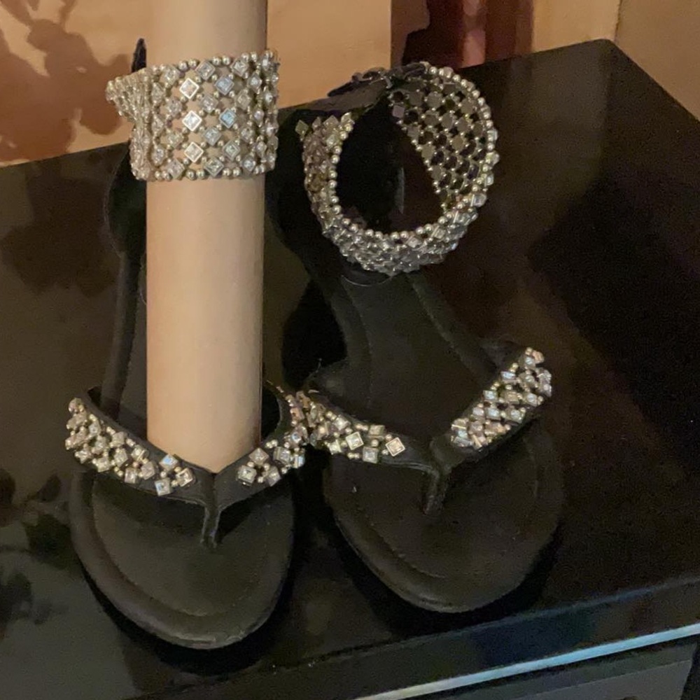 Strappy thing sandals with jeweled detailing